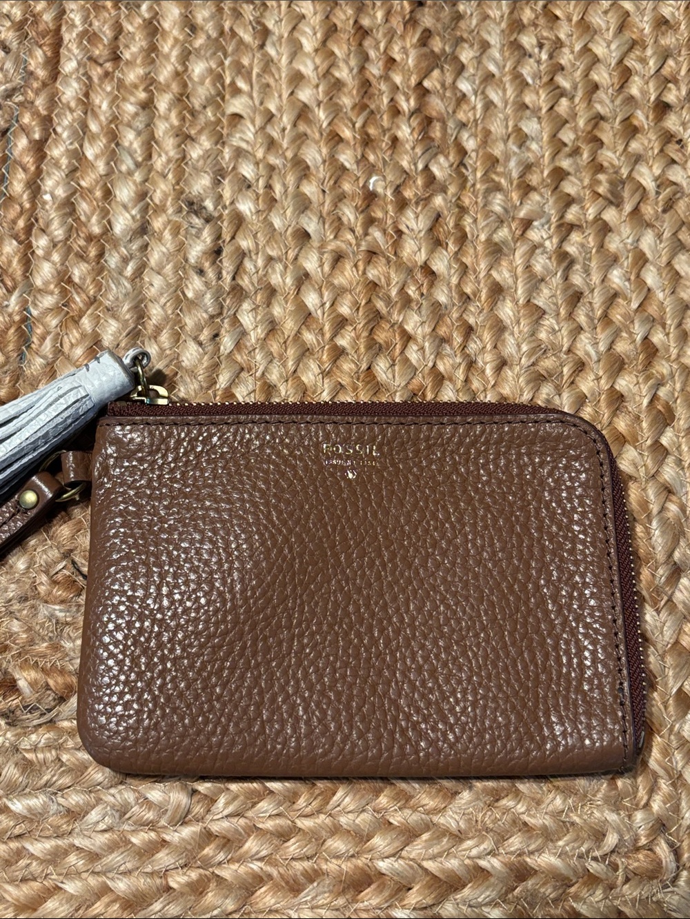 Fossil Brown Pebbled Leather Wristlet with Tassel